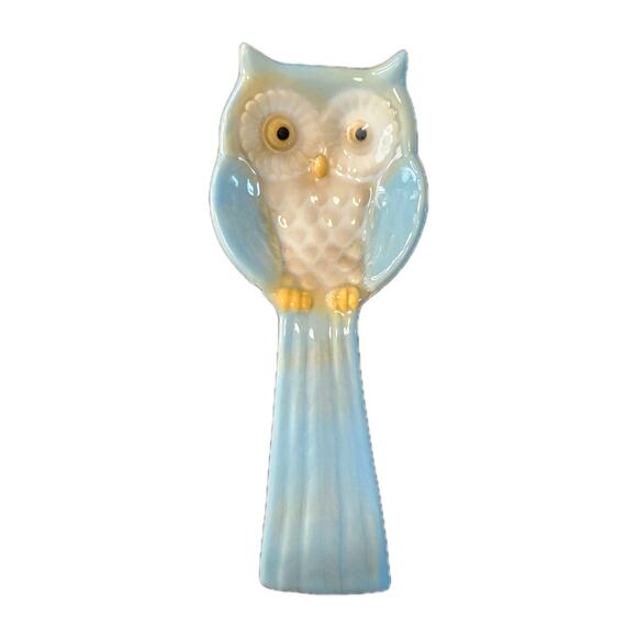 None and/or Unknown Other - Vintage Ceramic Spoon Rest 10” Blue Owl Pottery Dishwasher Safe Kitchen Retro